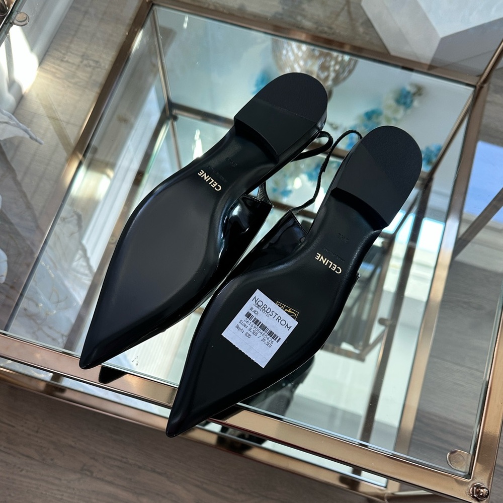 Authentic Celine Black Patent Leather Flats with Silver Accents - Picture 6 of 16